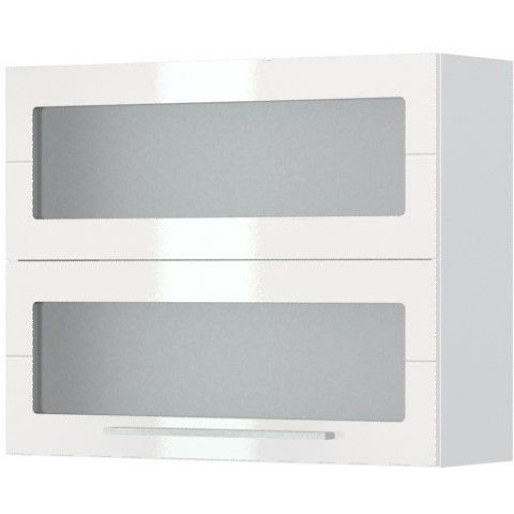 Ντουλάπι κρεμαστό Hudson V7-90-2KSP με βιτρίνα-Λευκό - Λευκό γυαλιστερό