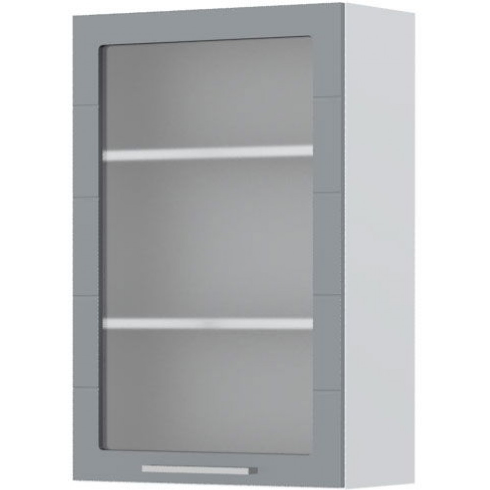 Ντουλάπι κρεμαστό Hudson V9-60-1KS με βιτρίνα-Λευκό - Γκρι