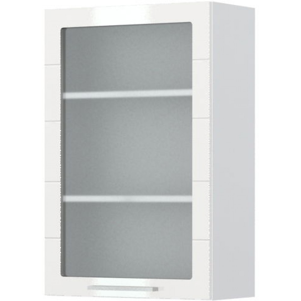 Ντουλάπι κρεμαστό Hudson V9-60-1KS με βιτρίνα-Λευκό - Λευκό γυαλιστερό