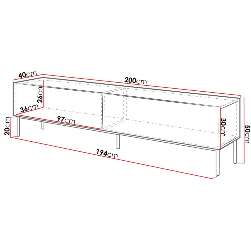 Έπιπλο τηλεόρασης Slide-Leuko-Mauro-Μήκος: 200 εκ.