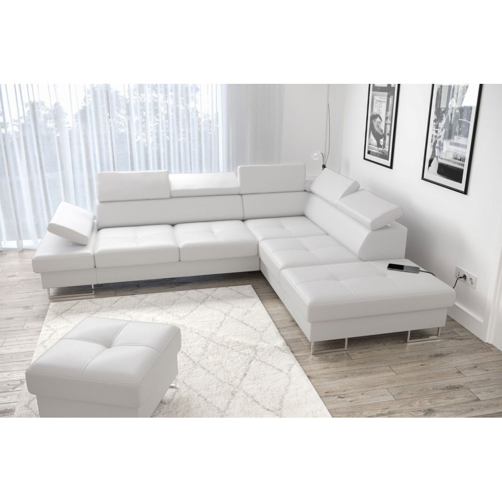 Γωνιακός καναπές Gelito LTHR-Leuko-Δεξιά