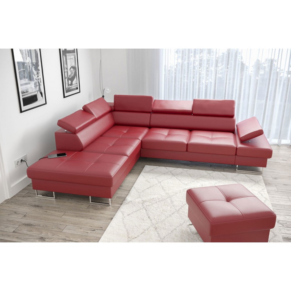 Γωνιακός καναπές Gelito LTHR-Kokkino-Αριστερή