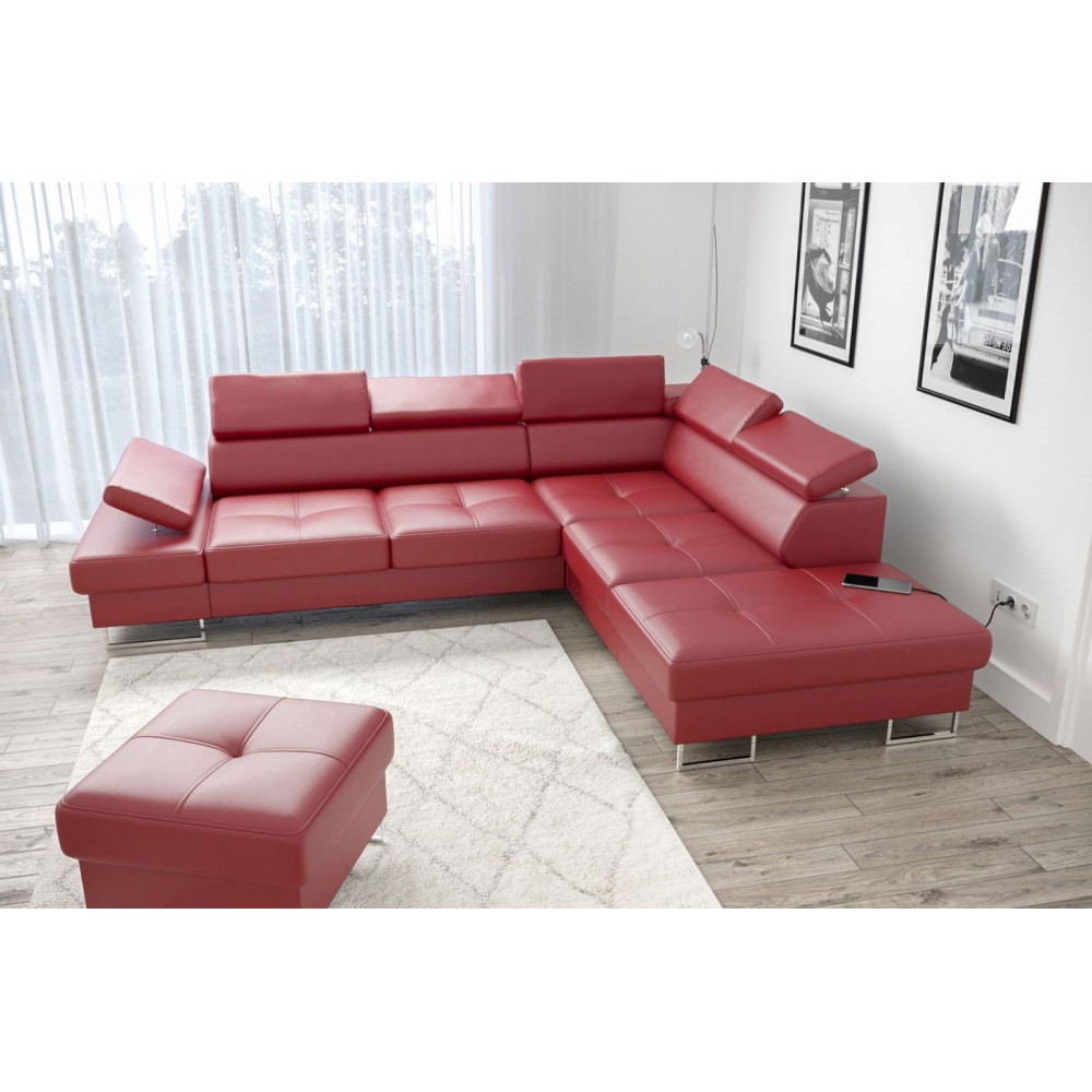 Γωνιακός καναπές Gelito LTHR-Kokkino-Δεξιά