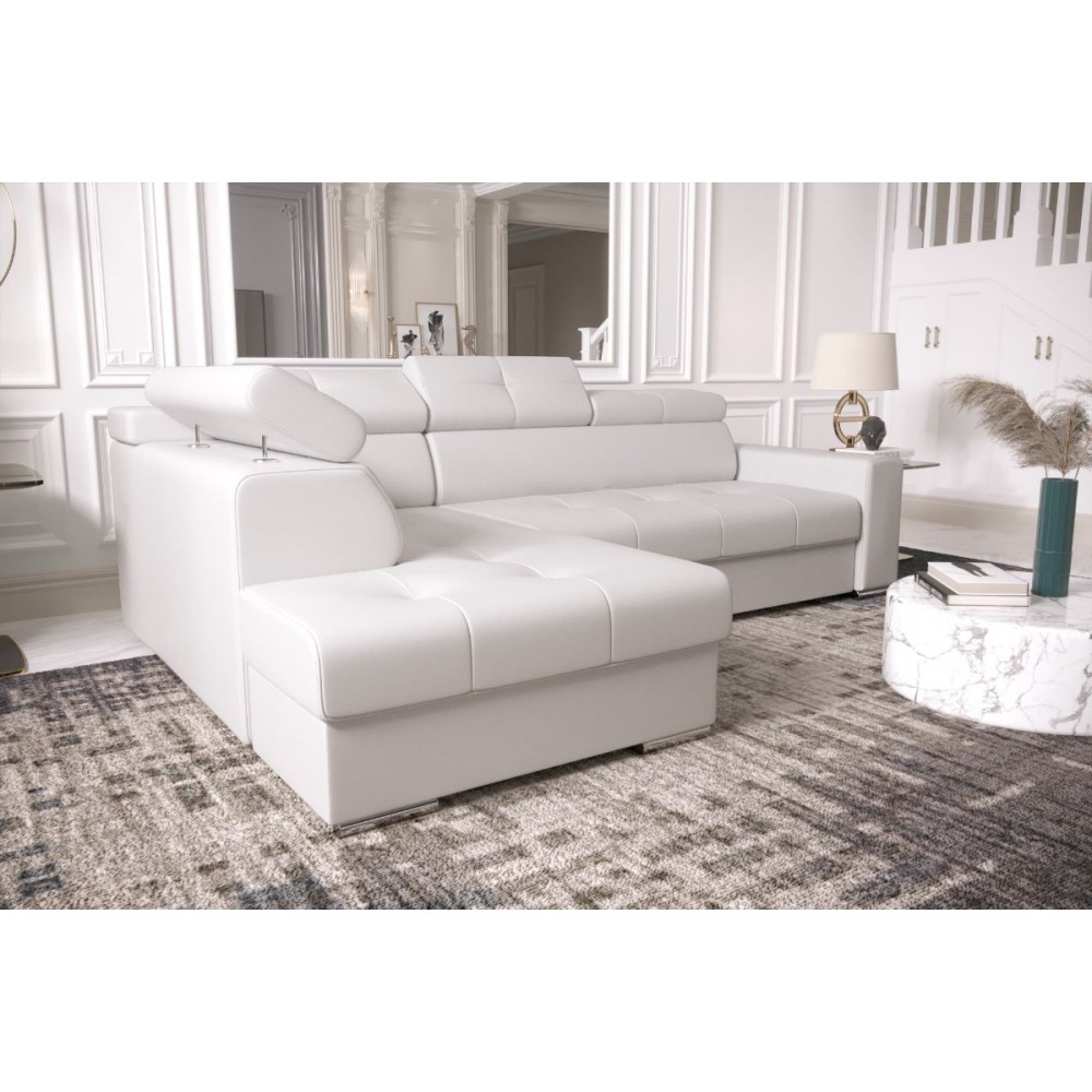 Γωνιακός καναπές April Eco LTHR-Leuko-Αριστερή