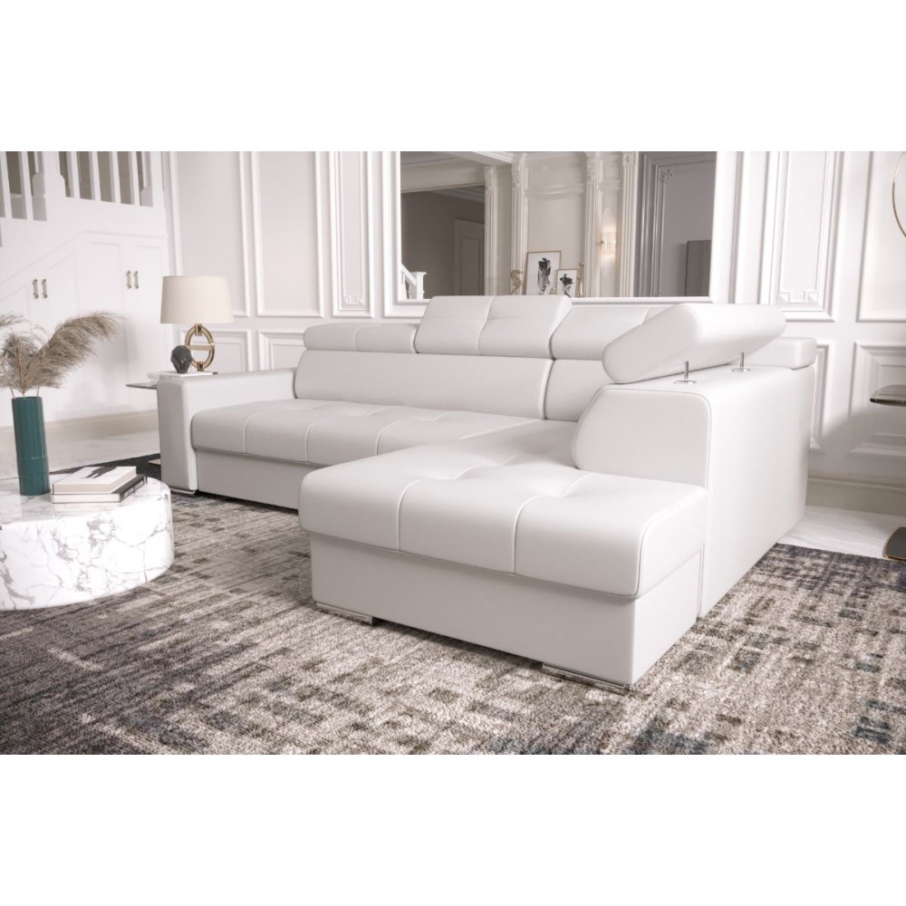 Γωνιακός καναπές April Eco LTHR-Leuko-Δεξιά