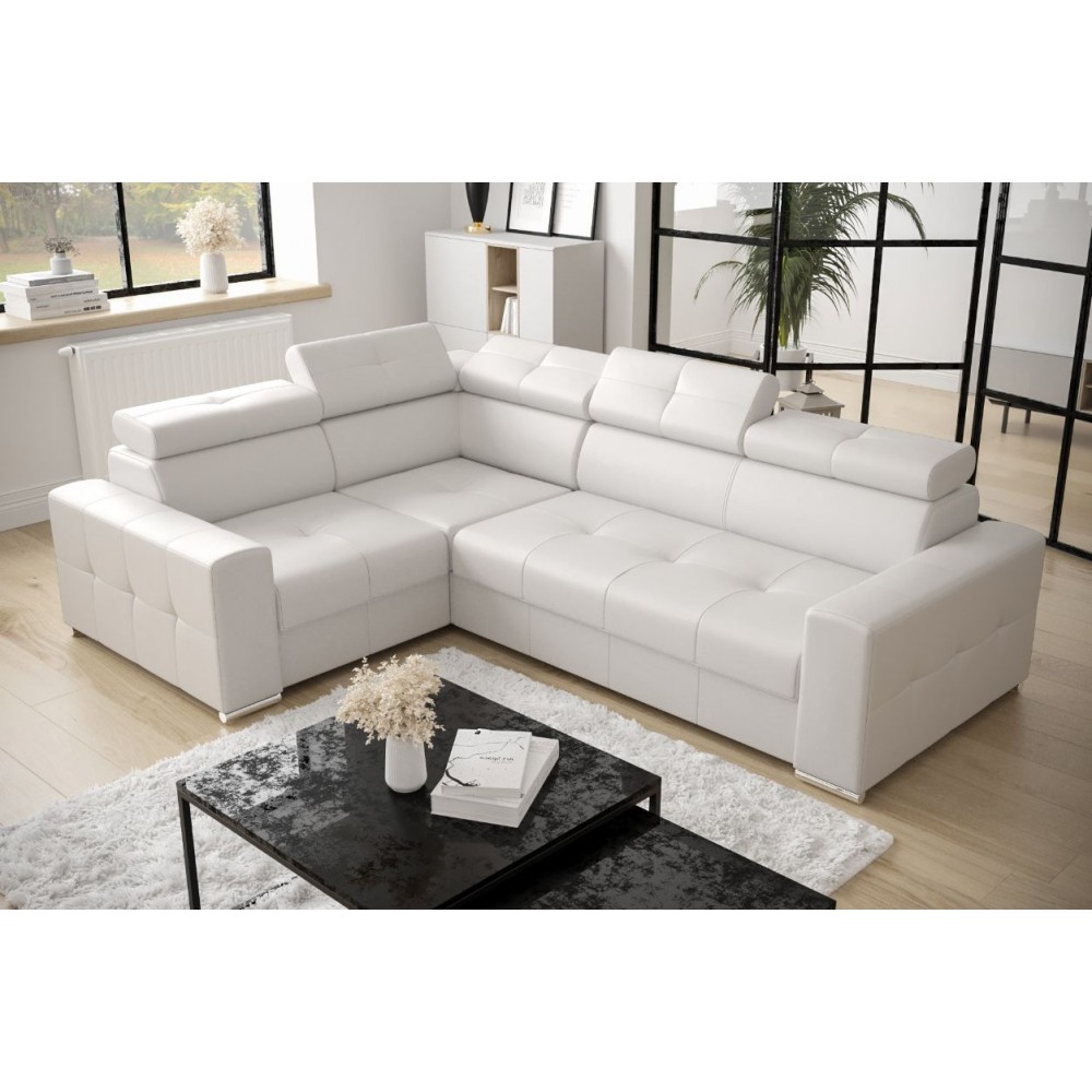 Γωνιακός καναπές April Max Eco LTHR-Leuko-Αριστερή