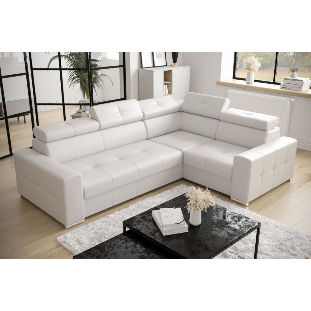 Γωνιακός καναπές April Max Eco LTHR-Leuko-Δεξιά