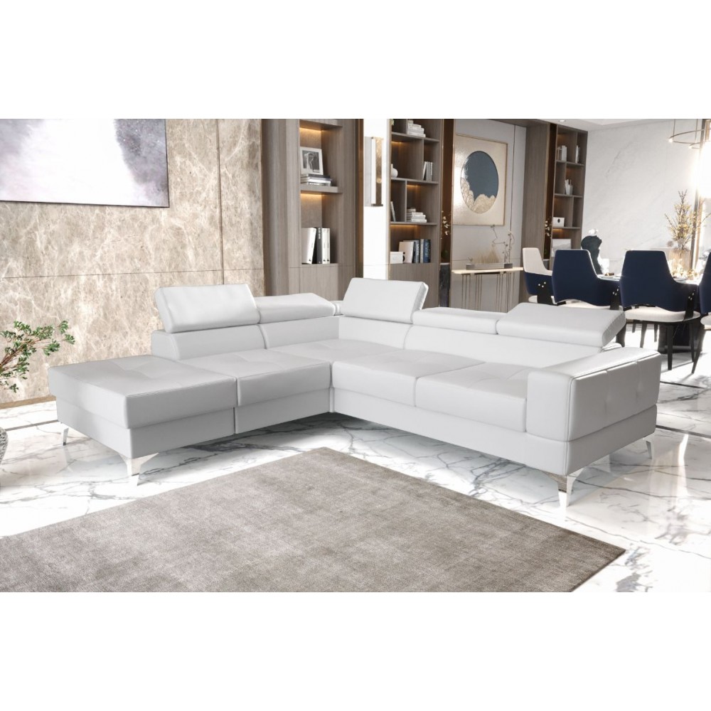 Γωνιακός καναπές Soreko Plus Eco LTHR-Leuko-Αριστερή