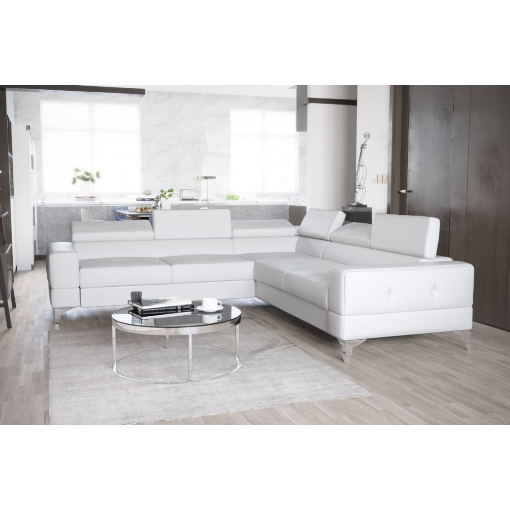 Γωνιακός καναπές Soreko Max Eco LTHR-Leuko-Αριστερή