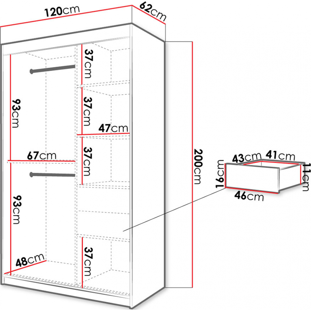 Ντουλάπα συρόμενη Jodelka με καθρέφτη-Mauro-Artisan--Μήκος: 120 εκ.