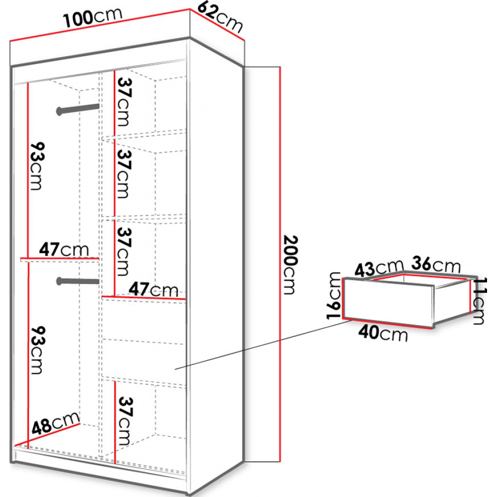 Ντουλάπα συρόμενη Jodelka με καθρέφτη-Artisan-Mauro-Μήκος: 100 εκ.