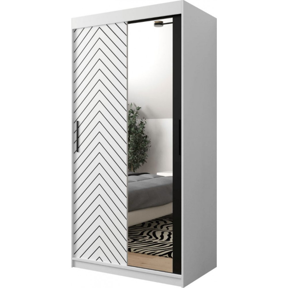 Ντουλάπα συρόμενη Jodelka με καθρέφτη-Leuko-Mauro-Μήκος: 100 εκ.