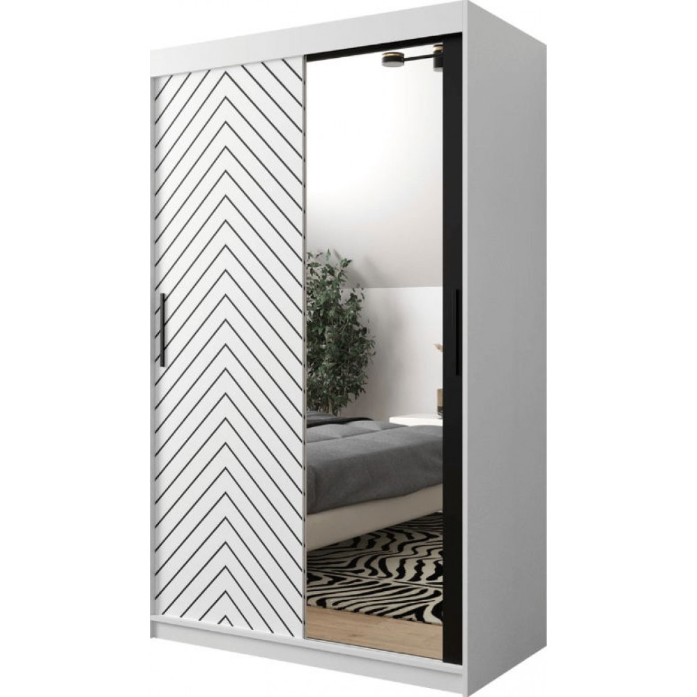 Ντουλάπα συρόμενη Jodelka με καθρέφτη-Leuko-Mauro--Μήκος: 120 εκ.