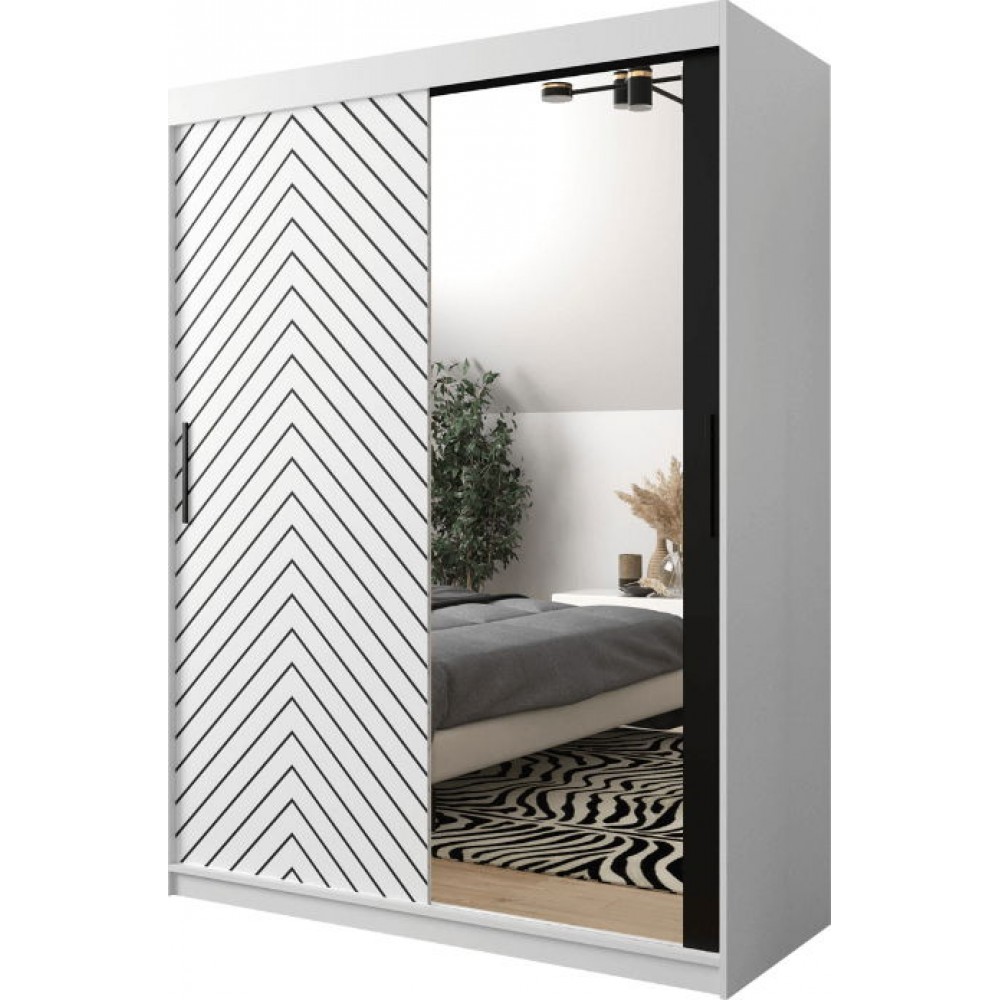 Ντουλάπα συρόμενη Jodelka με καθρέφτη-Leuko-Mauro-Μήκος: 150 εκ.