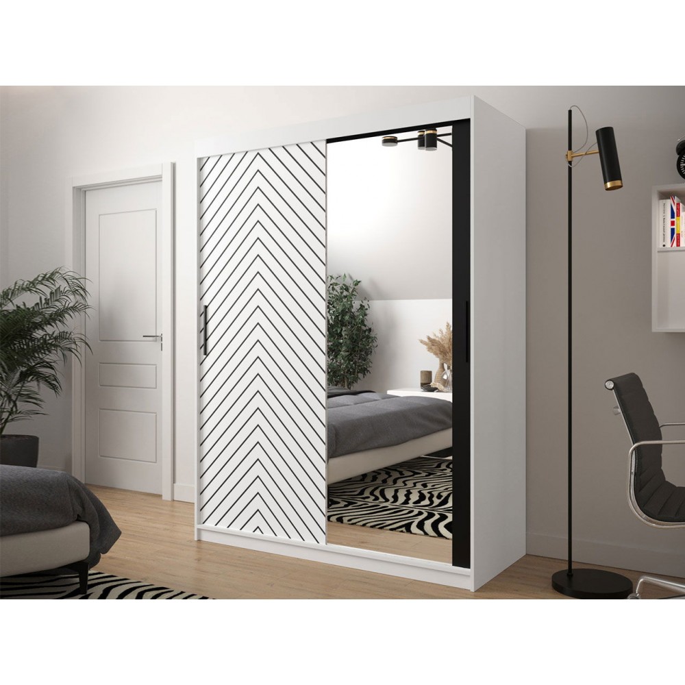 Ντουλάπα συρόμενη Jodelka με καθρέφτη-Leuko-Mauro-Μήκος: 150 εκ.