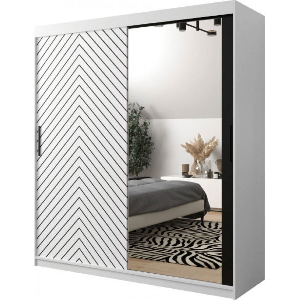 Ντουλάπα συρόμενη Jodelka με καθρέφτη-Leuko-Mauro--Μήκος: 180 εκ.