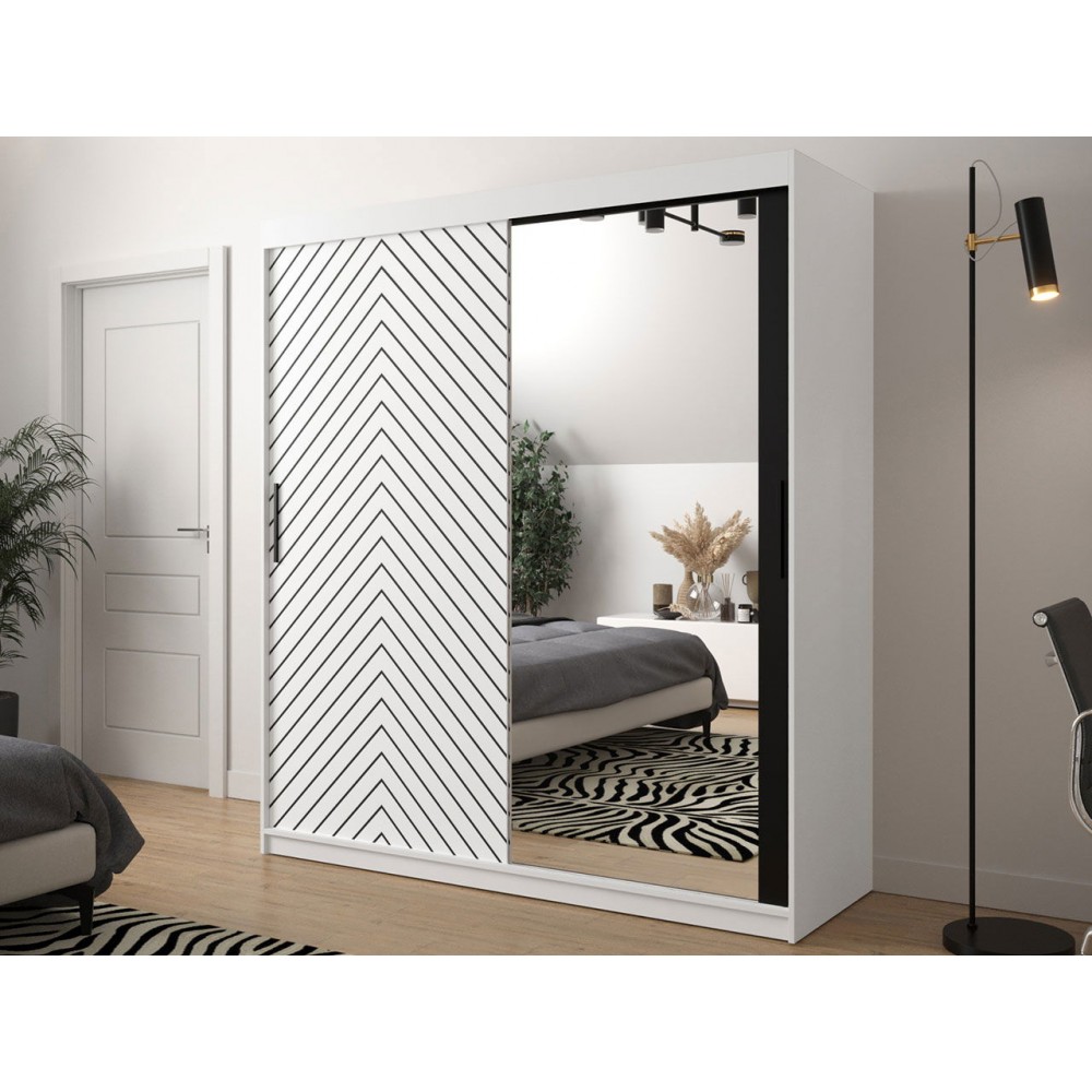 Ντουλάπα συρόμενη Jodelka με καθρέφτη-Leuko-Mauro--Μήκος: 180 εκ.