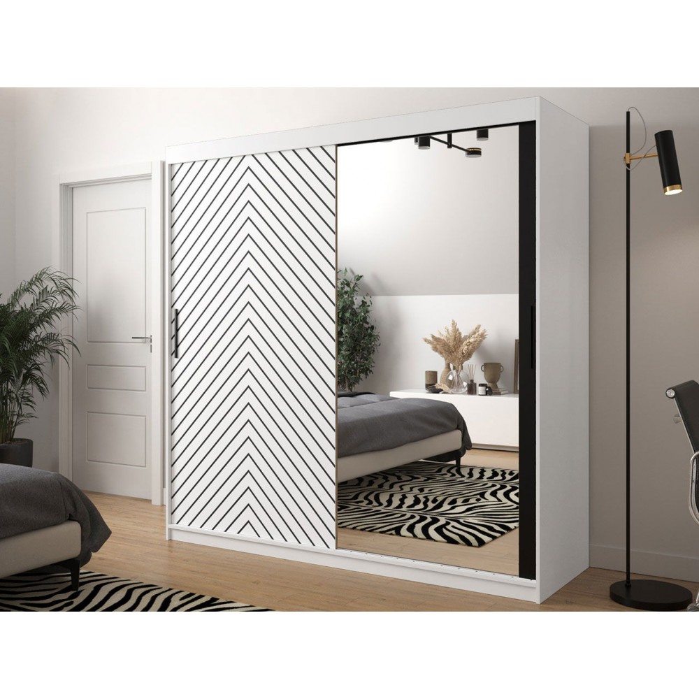 Ντουλάπα συρόμενη Jodelka με καθρέφτη-Leuko-Mauro-Μήκος: 200 εκ.