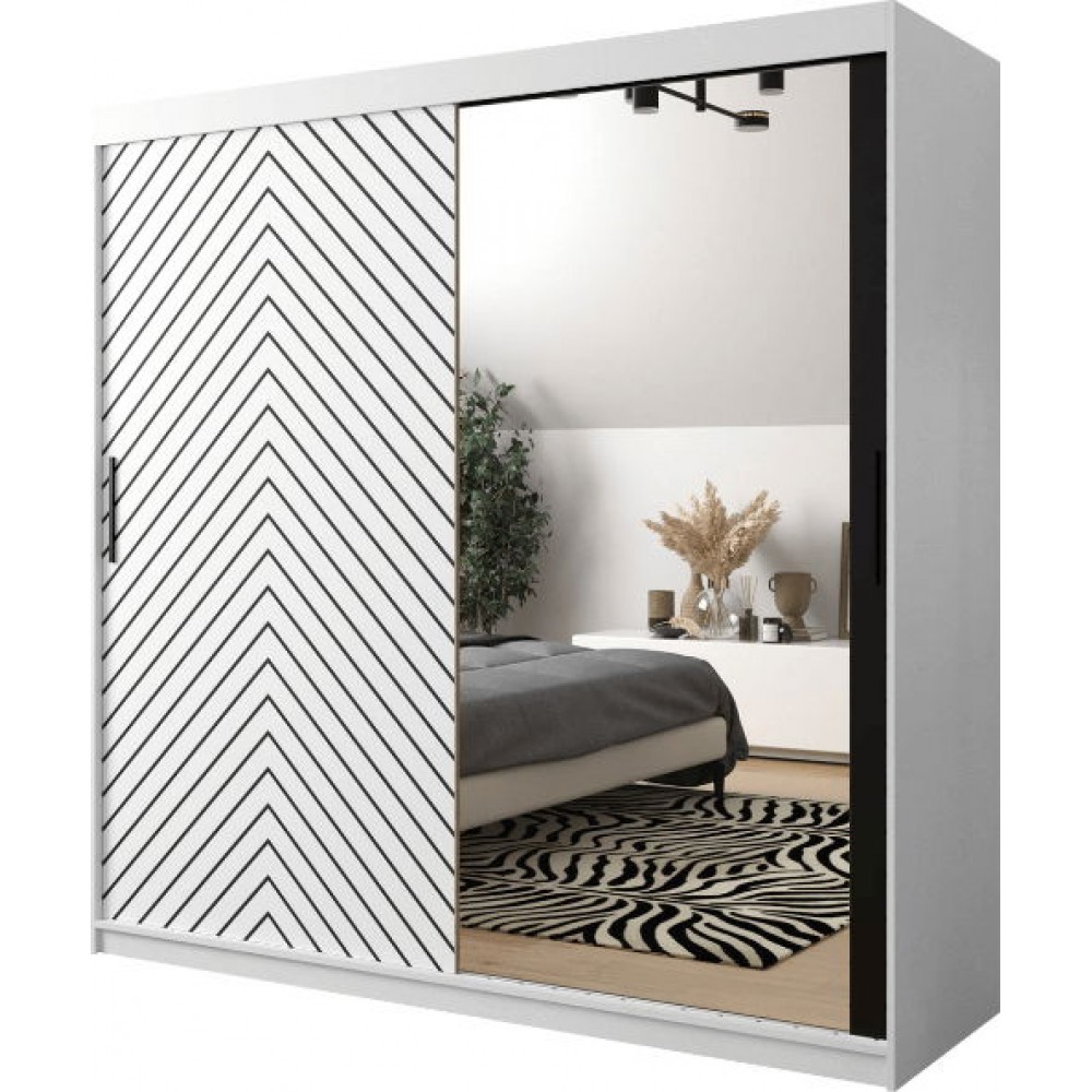 Ντουλάπα συρόμενη Jodelka με καθρέφτη-Leuko-Mauro-Μήκος: 200 εκ.