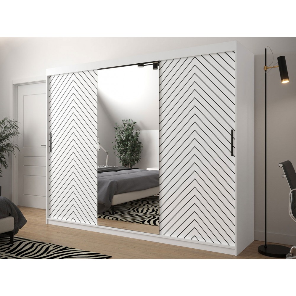 Ντουλάπα συρόμενη Jodelka με καθρέφτη-Leuko-Mauro-Μήκος: 250 εκ.