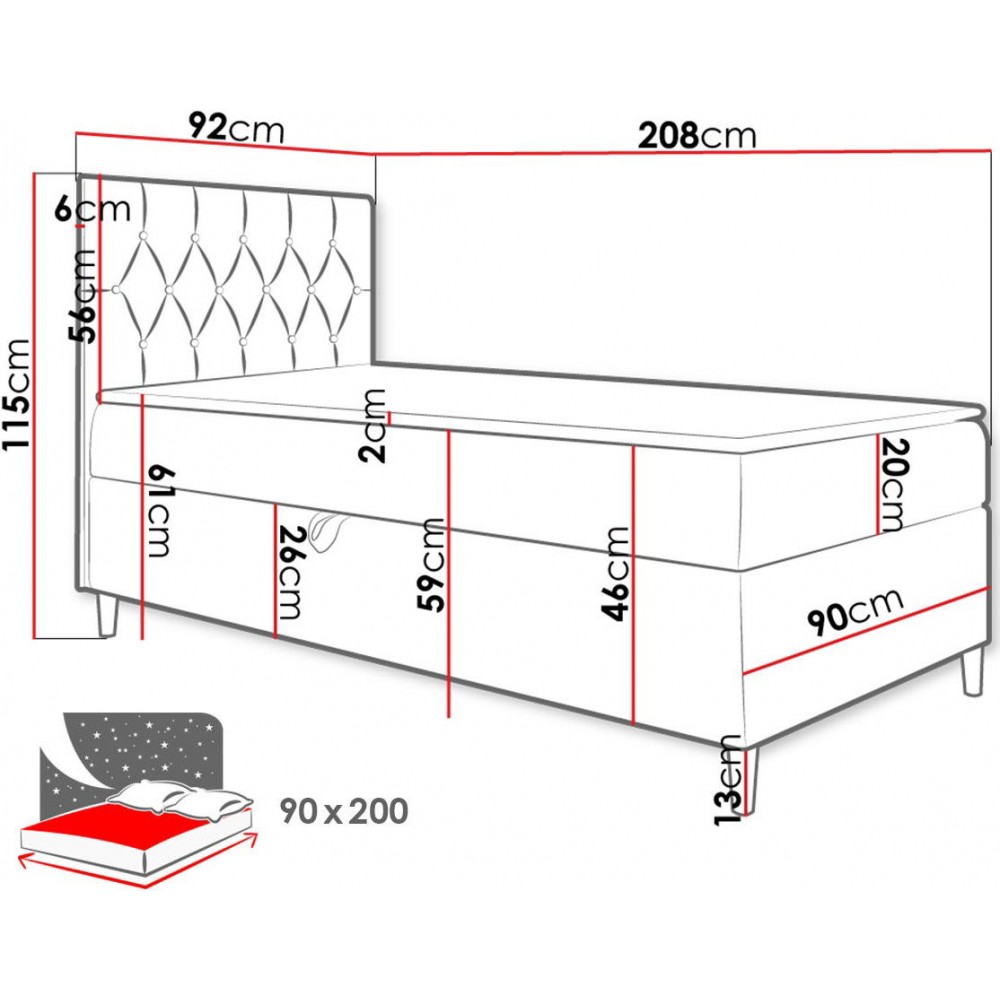 Επενδυμένο κρεβάτι Junior Filip I-Kokkino-Μήκος: 90 εκ.-Deksia