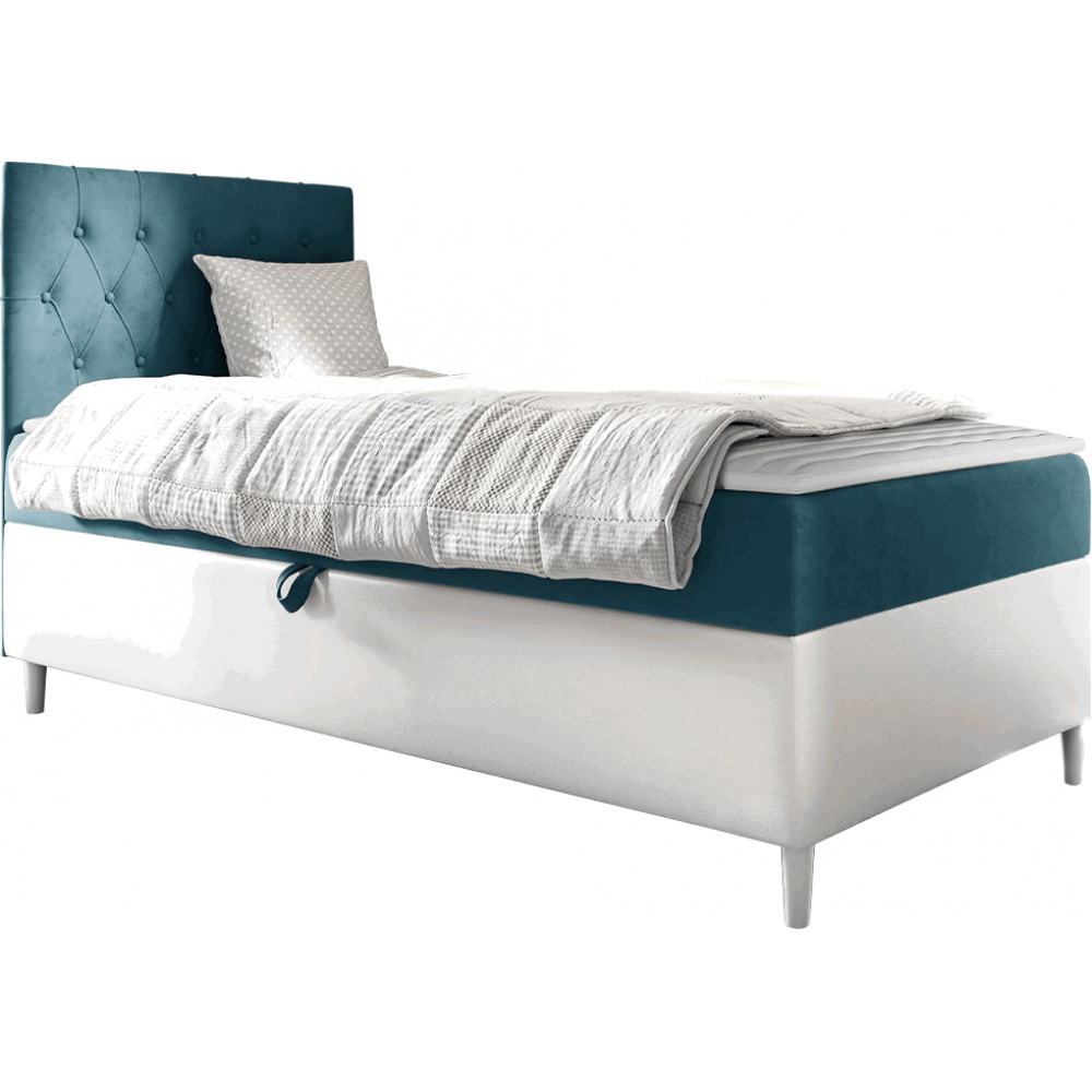 Επενδυμένο κρεβάτι Junior Filip I-Petrol-Μήκος: 100 εκ.-Aristera