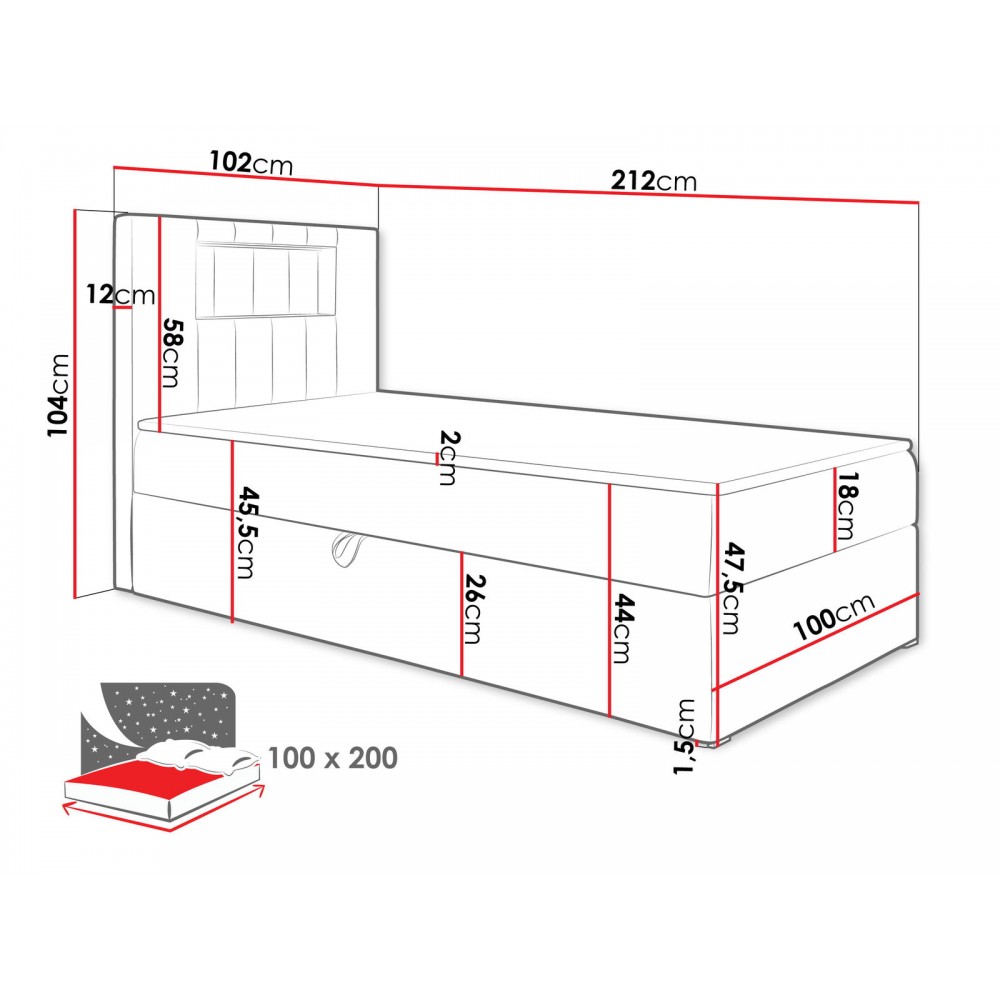Επενδυμένο κρεβάτι Junior Gold I-Gkri-100 x 200-Deksia