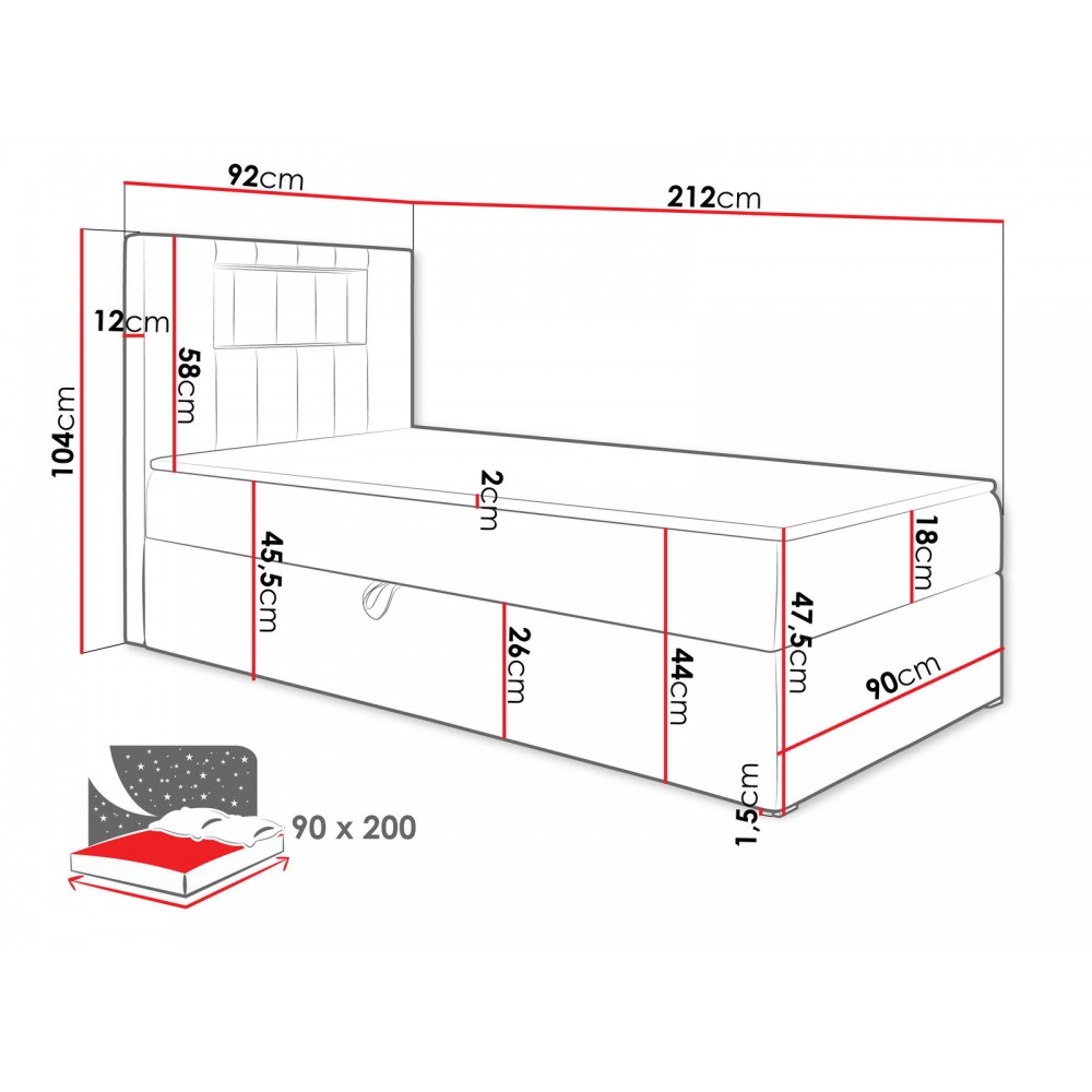 Επενδυμένο κρεβάτι Junior Gold I-Portokali-90 x 200-Deksia