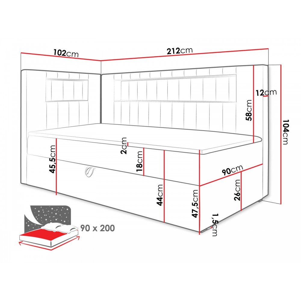 Καναπές κρεβάτι Junior Gold III-Kokkino-90 x 200-Deksia