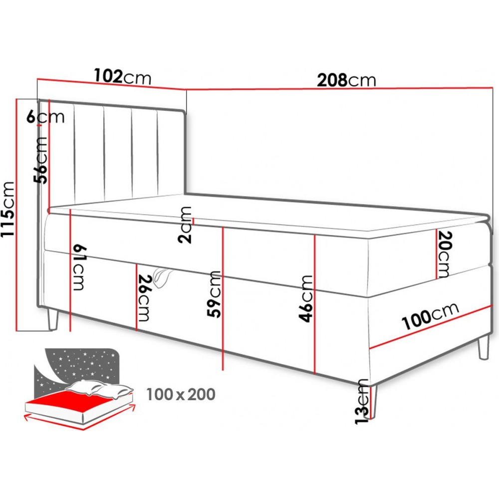Επενδυμένο κρεβάτι Junior Maja I-Kokkino-Aristera-100 x 200