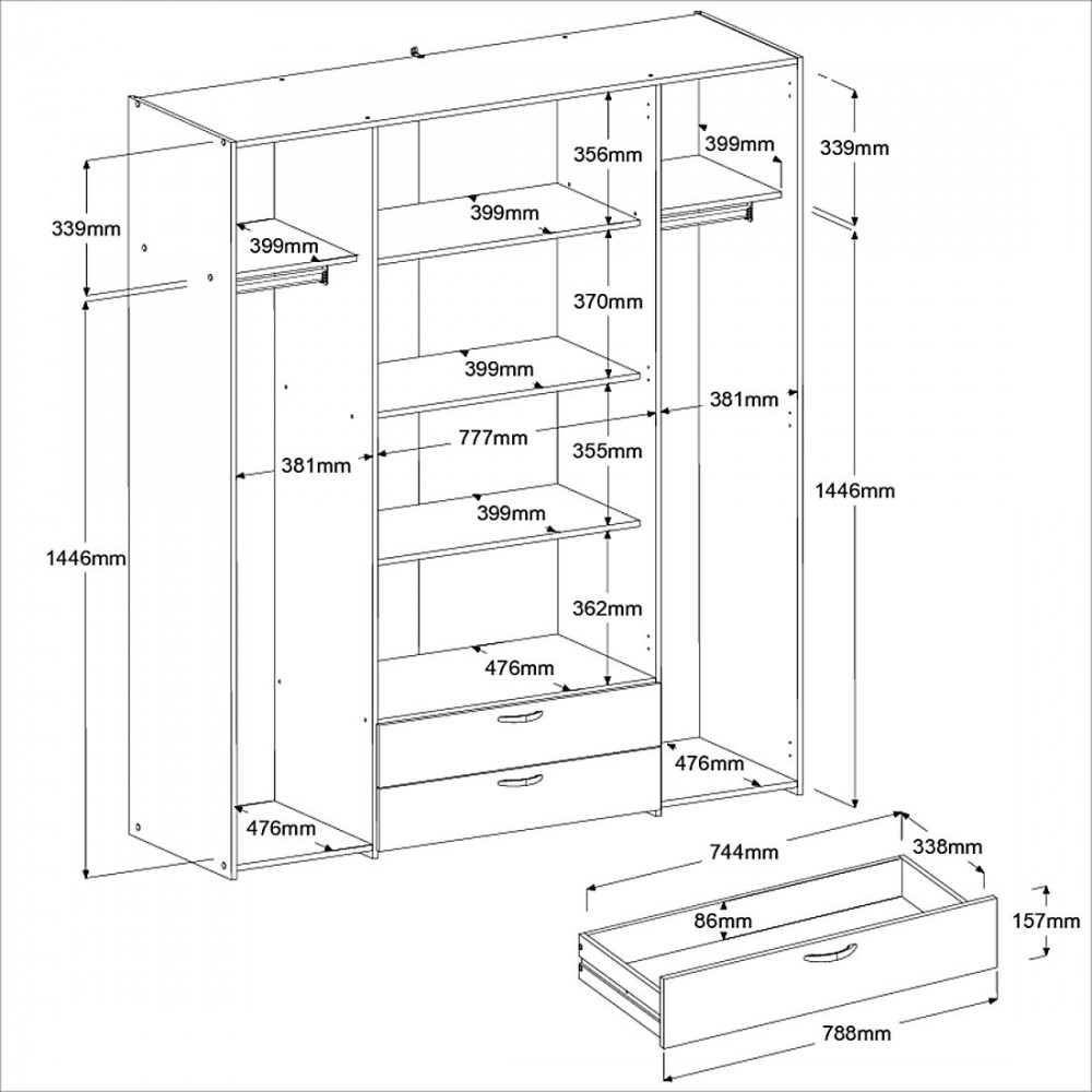Ντουλάπα Dorm τετράφυλλη-Leuko-Χωρίς πατάρι