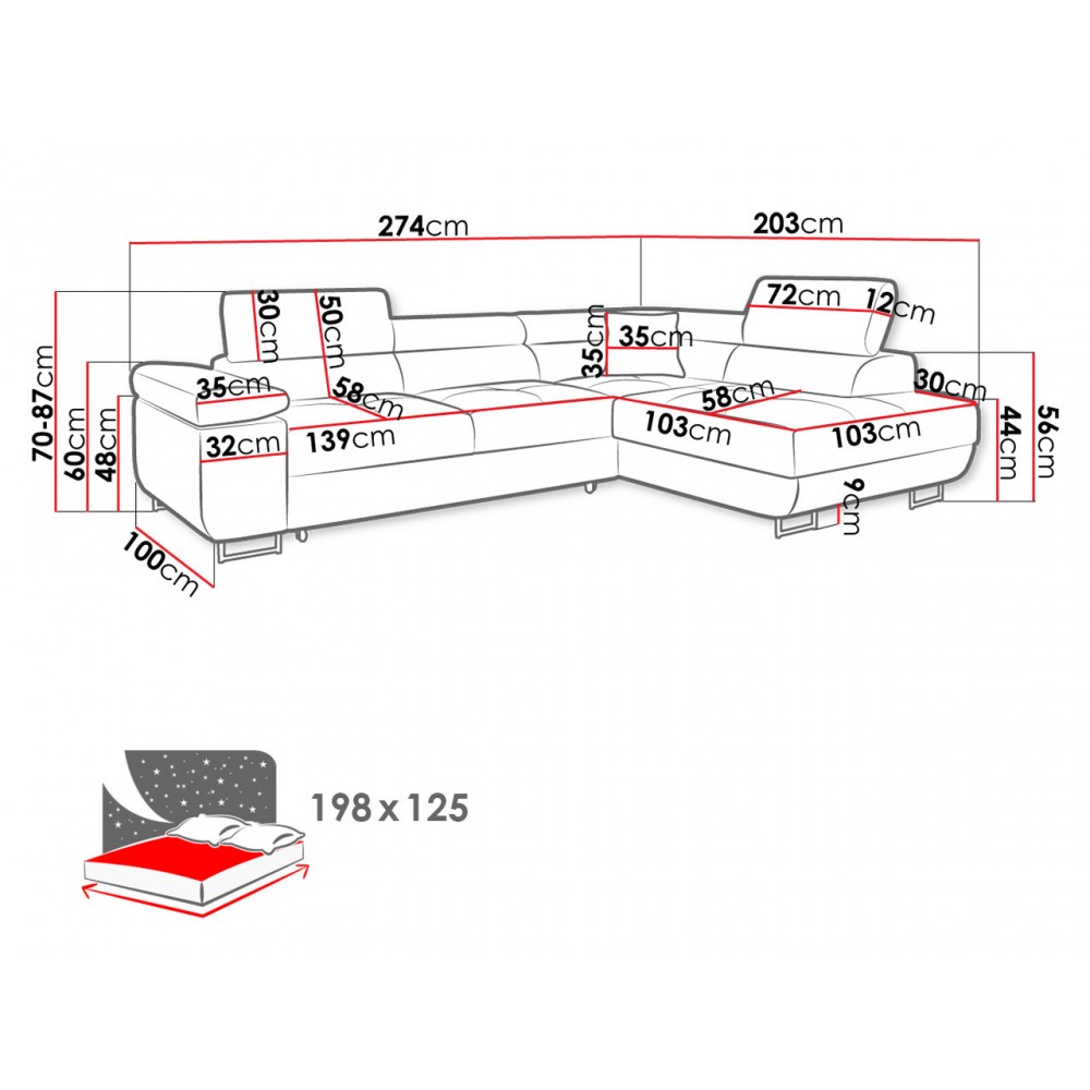 Γωνιακός Καναπές Torezio 274x203x87