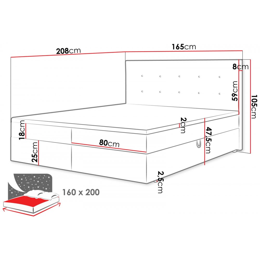 Επενδυμένο κρεβάτι Fado I με στρώμα και ανώστρωμα-Prasino-160 x 200