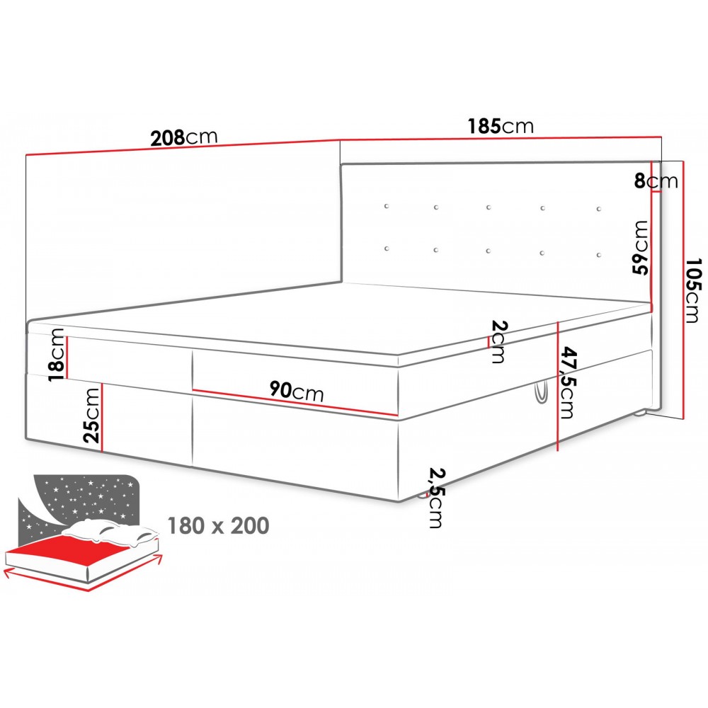 Επενδυμένο κρεβάτι Fado I με στρώμα και ανώστρωμα-Prasino-180 x 200