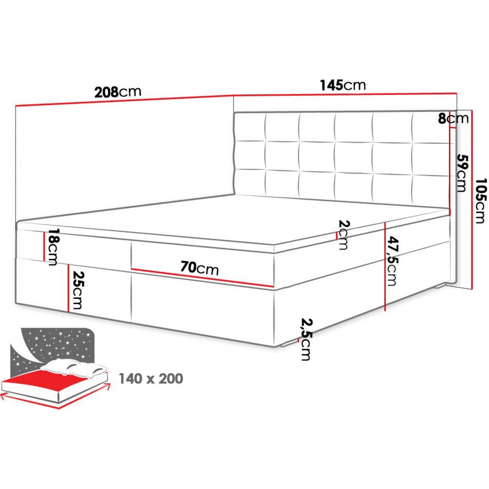 Επενδυμένο κρεβάτι Fado II με στρώμα και ανώστρωμα-Mple-140 x 200