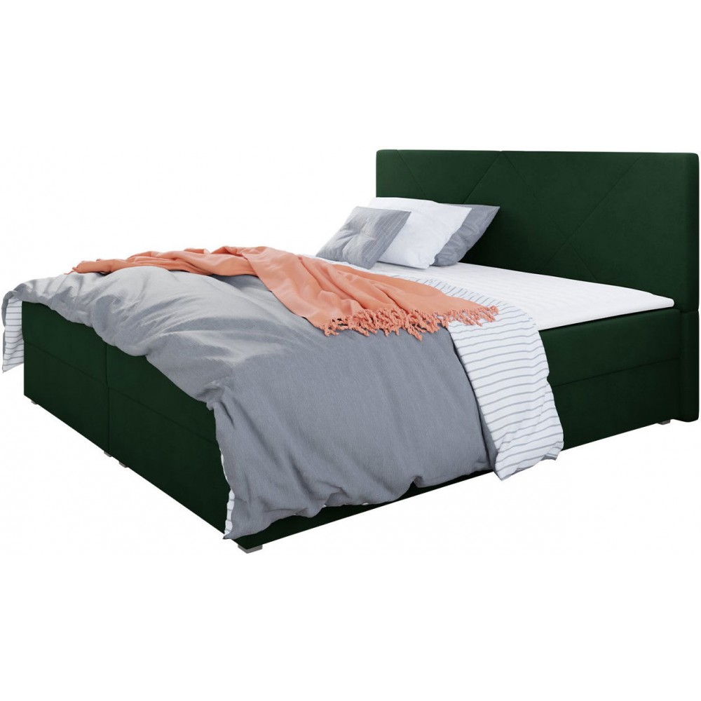 Επενδυμένο κρεβάτι Fado IV με στρώμα και ανώστρωμα-Prasino-160 x 200