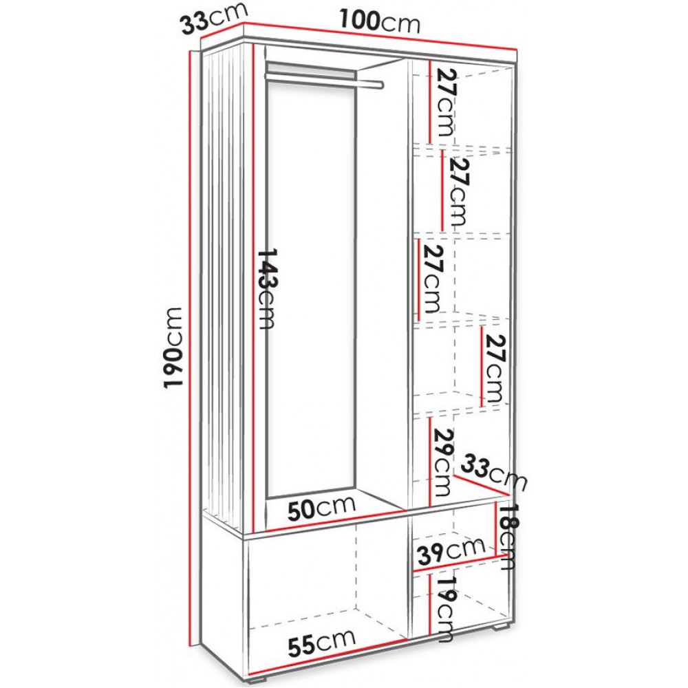 Γκαρνταρόμπα Milo 100x33x190