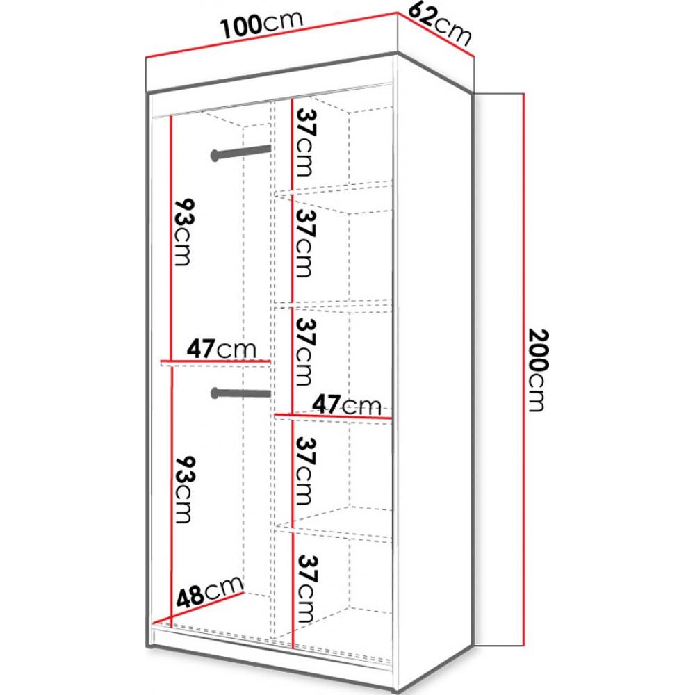 Ντουλάπα συρόμενη 100 Riflo Slim 2-Leuko