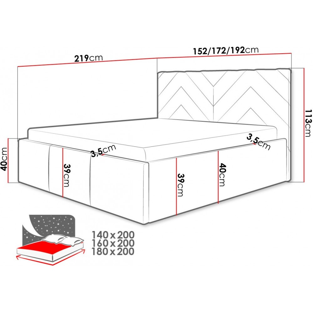 Επενδυμένο κρεβάτι Azzuro-Gkri Skouro-160 x 200
