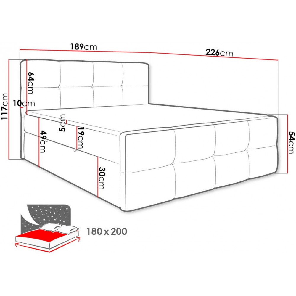 Επενδυμένο κρεβάτι Fuego-180 x 200-Gkri Skouro