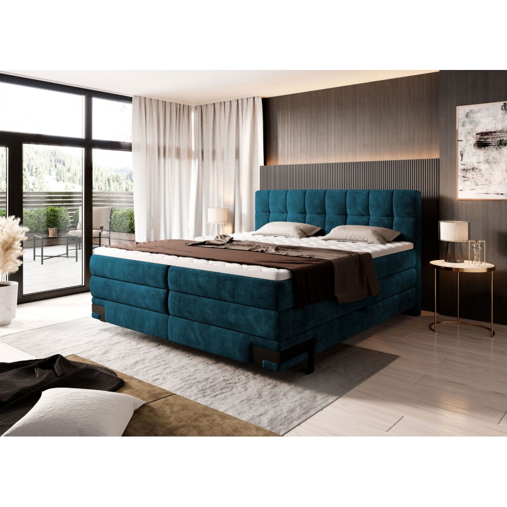 Επενδυμένο κρεβάτι Navona με στρώμα και ανώστρωμα-Petrol-140 x 200