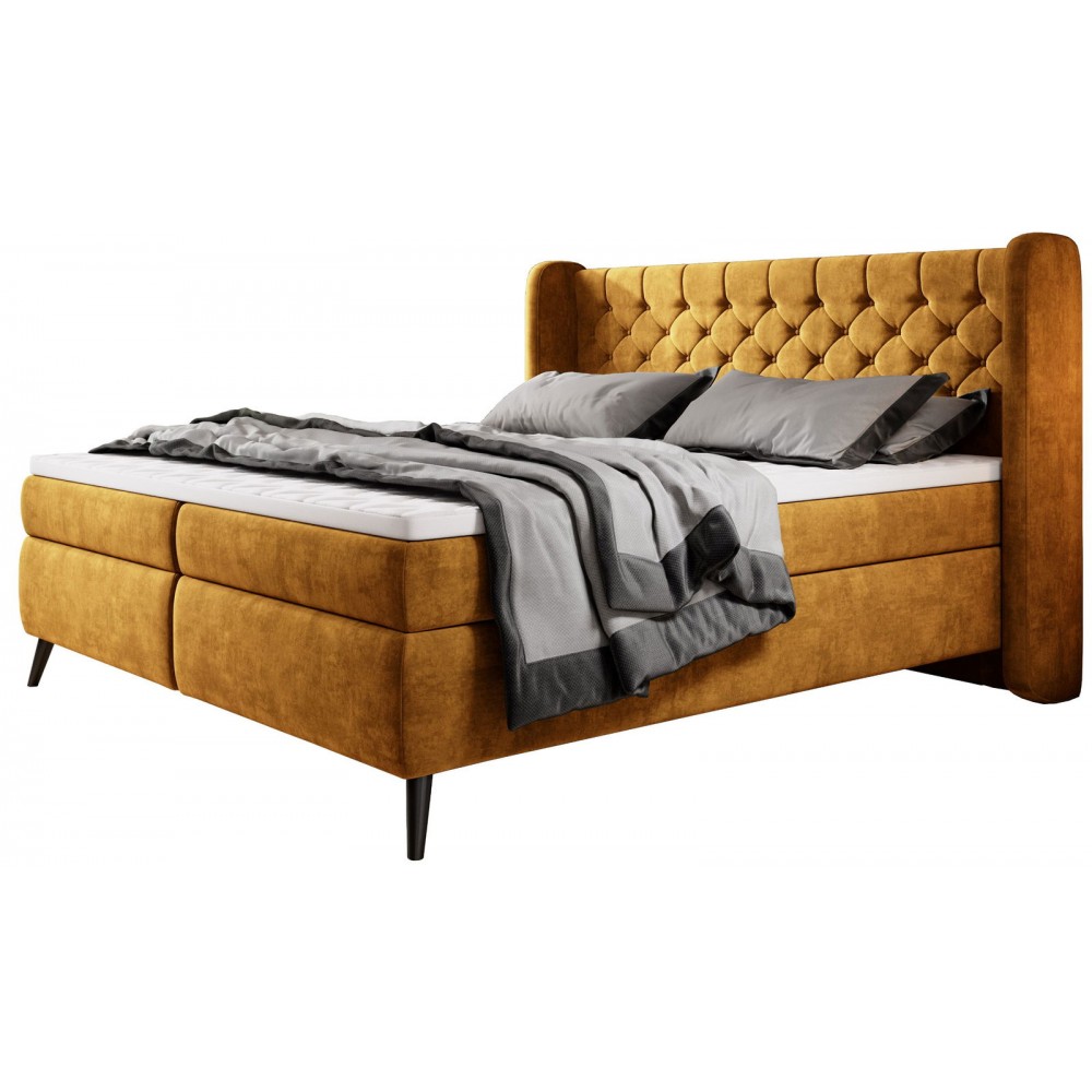 Επενδυμένο κρεβάτι Square με στρώμα και ανώστρωμα-Moustardi-160 x 200