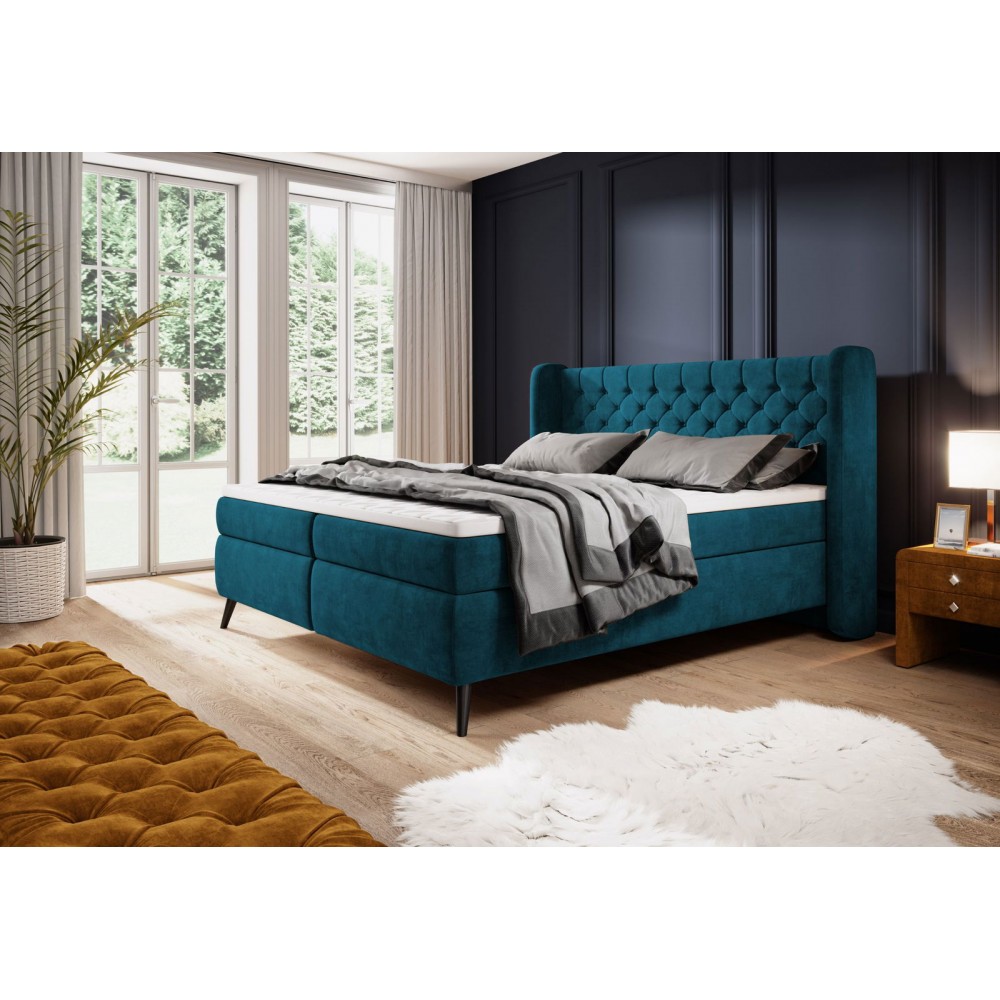 Επενδυμένο κρεβάτι Square με στρώμα και ανώστρωμα-Petrol-140 x 200