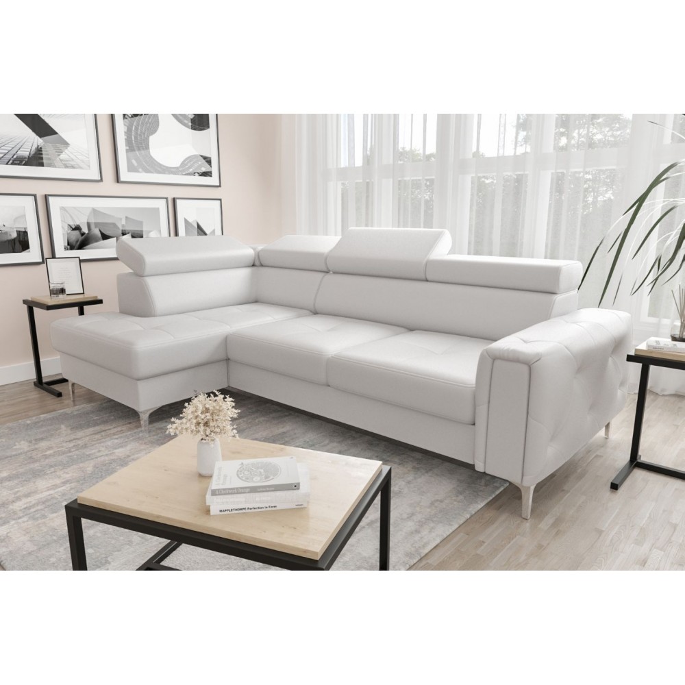 Γωνιακός καναπές Almeria Eco LTHR-Leuko-Αριστερή