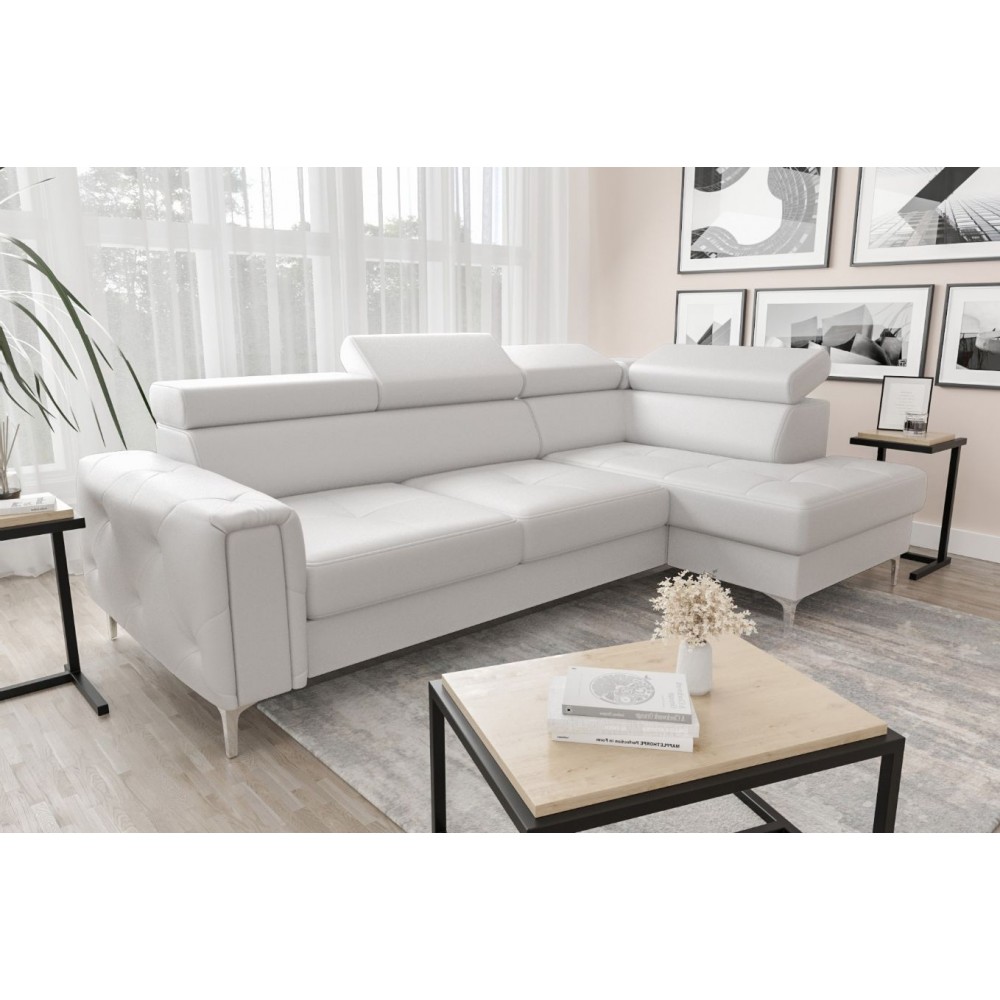 Γωνιακός καναπές Almeria Eco LTHR-Leuko-Δεξιά