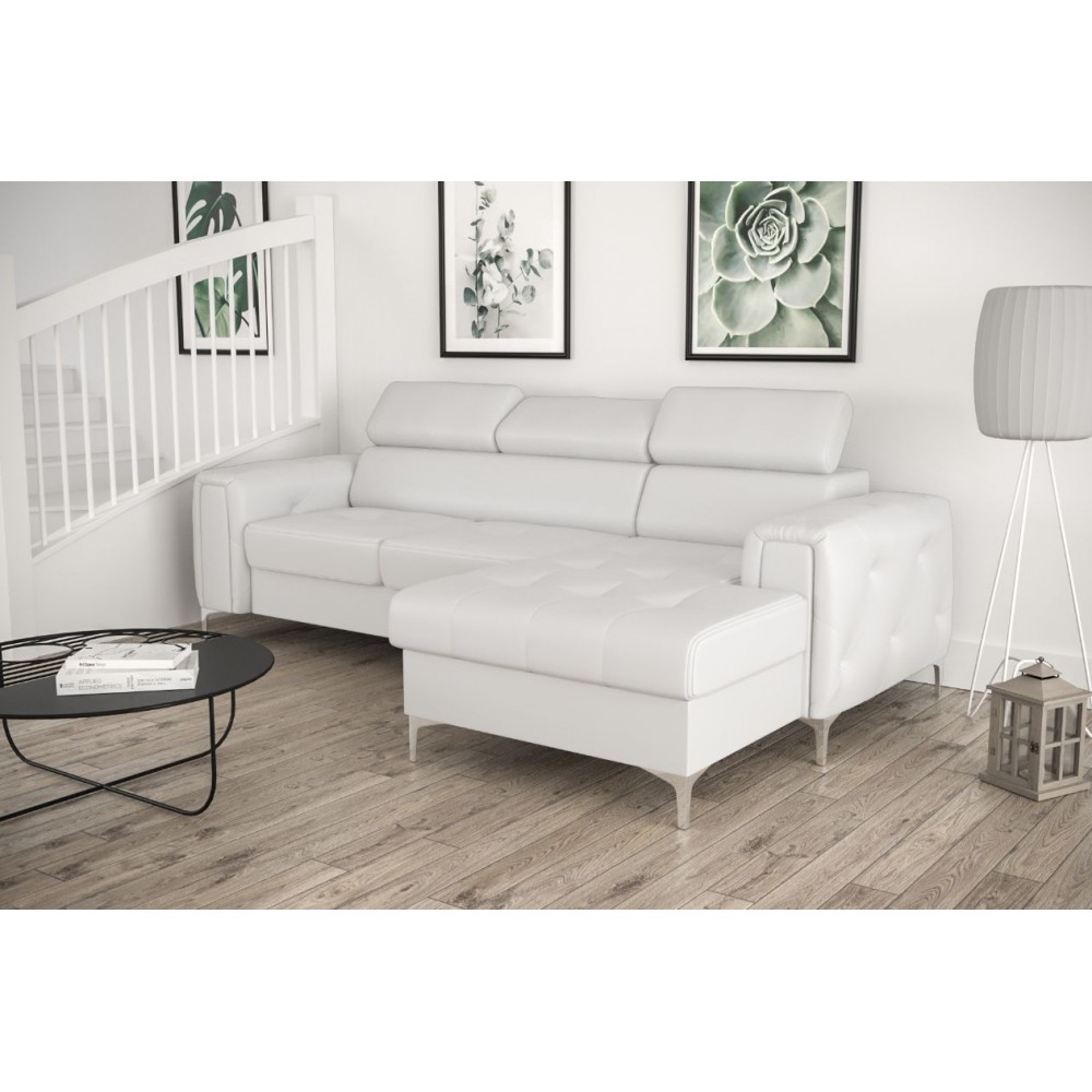 Γωνιακός Καναπές Almeria Mini Eco LTHR-Leuko-Δεξιά