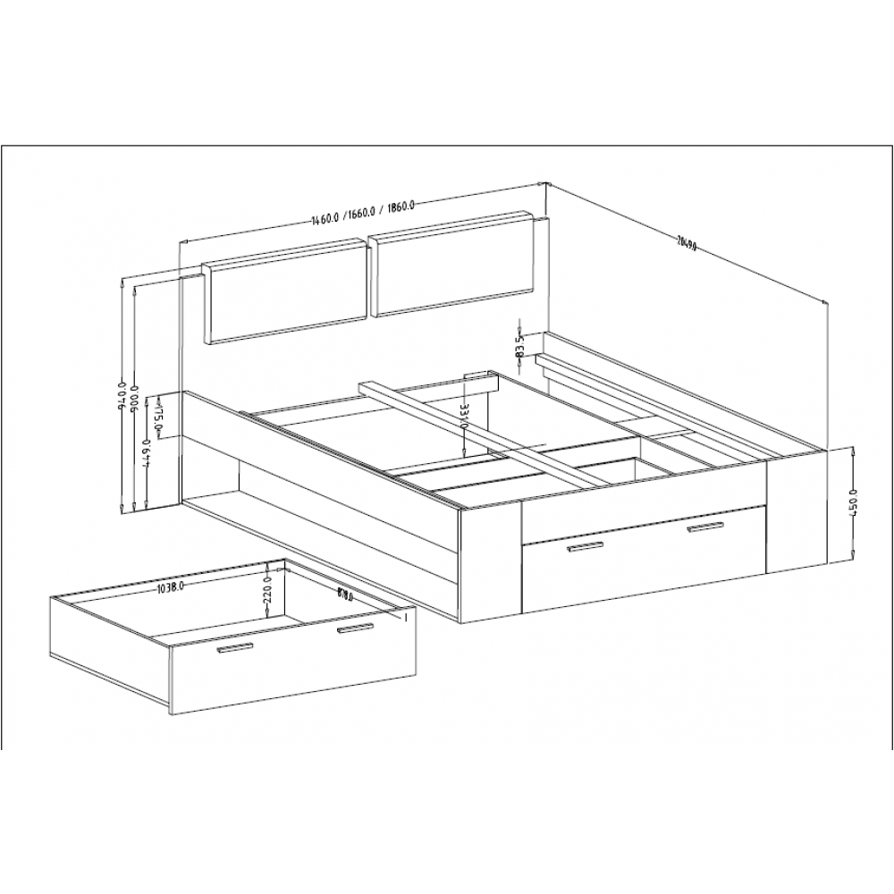 Κρεβάτι Kappa-160 x 200-Gkri Anoixto