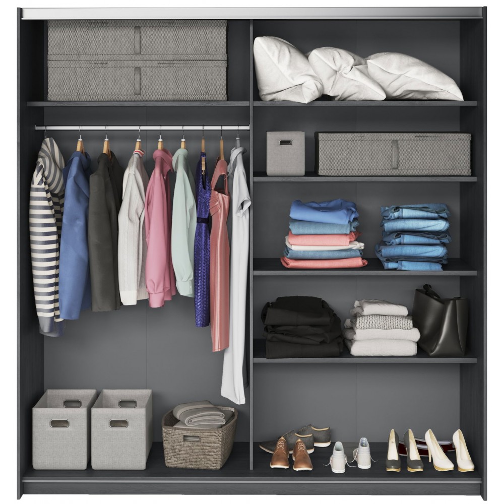 Ντουλάπα συρόμενη Kappa με Καθρέπτες-Carbon-200 x 61 x 210 εκ.