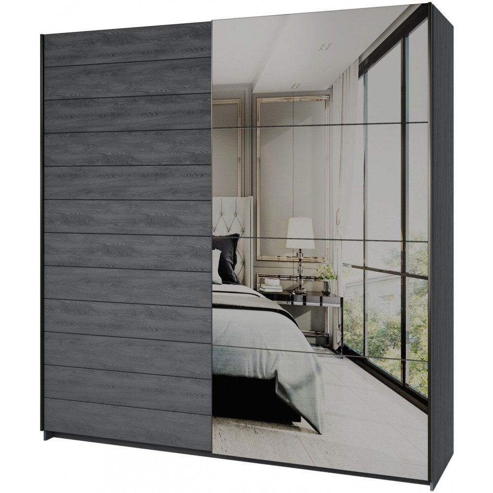 Ντουλάπα συρόμενη Kappa με Καθρέπτες-Carbon-200 x 61 x 210 εκ.