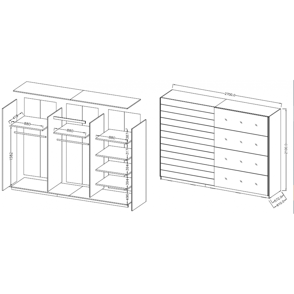 Ντουλάπα συρόμενη Kappa-Gkri Anoixto-270 x 61 x 210 εκ.